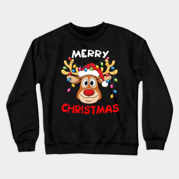 Merry Christmas Reindeer Xmas Family Men Women Crewneck Sweatshirt by Mitsue Kersting